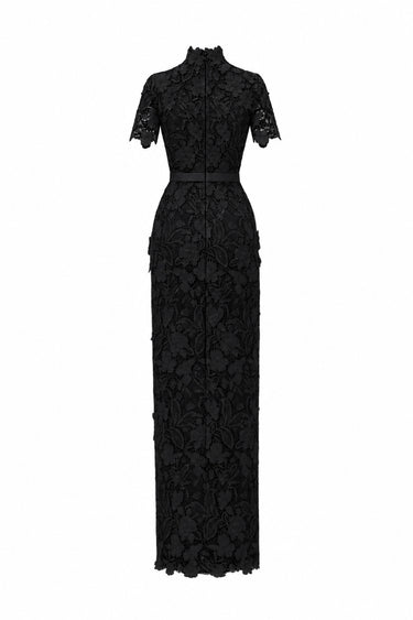 Black Floral Garden Lace column dress - IHF STUDIO