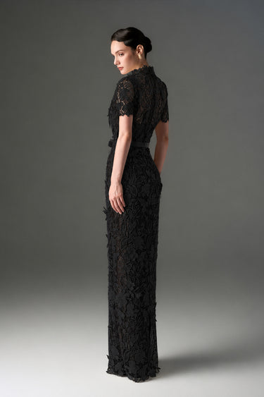 Black Floral Garden Lace column dress - IHF STUDIO