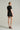 Black silk taffeta mini dress with crystal accents and hand-rolled light pink rose appliqués - IHF STUDIO