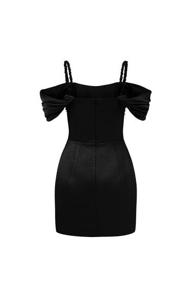 Black Mini Corset Dress Ruffled Sleeves With Radiant Crystal Embellishment - IHF STUDIO