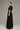 Black crochet lace A-line gown with short sleeves and crystal detailing at neckline and waist - IHF STUDIO
