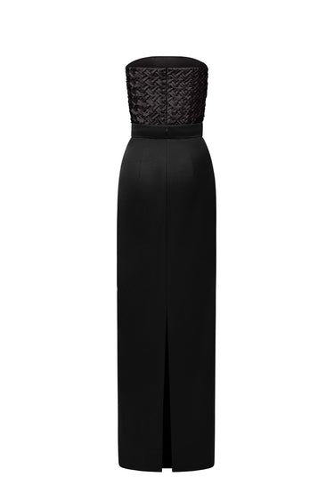 Black Silk Square Crisscross Strapless Column Dress with Black Silk Taffeta - IHF STUDIO