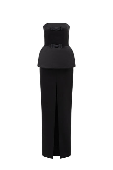 Black Taffeta Top With Low-Rise Maxi Skirt - IHF STUDIO