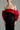 Strapless silk taffeta midi dress with red bodice, black skirt and oversized crystal bow train - IHF STUDIO