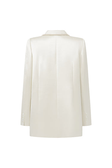 Ivory Asymmetric Blazer Dress Mix Rhinestone Chain - IHF STUDIO