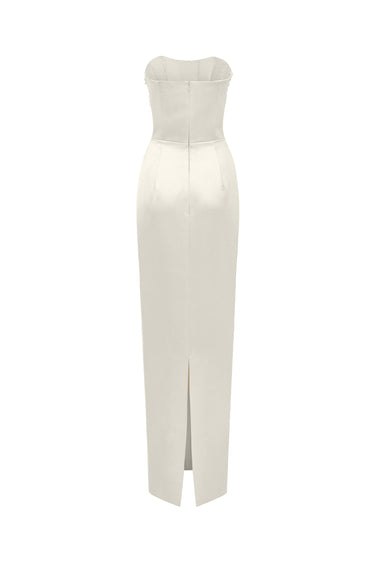 Ivory silk taffeta corset maxi dress with a column silhouette and hand-applied crystal detailing - IHF STUDIO
