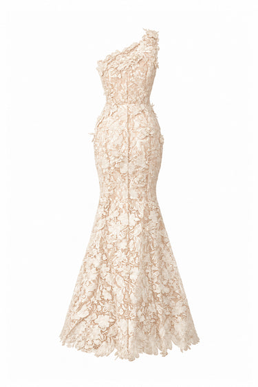 Ivory Floral Garden Lace one-shoulder mermaid dress - IHF STUDIO