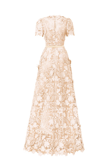 Ivory Floral Garden Short Sleeves A-Line Maxi Dress - IHF STUDIO
