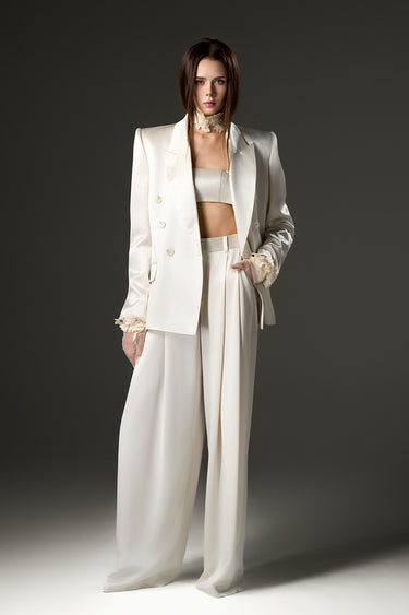 Ivory Satin Silk Three Piece Suit - IHF STUDIO
