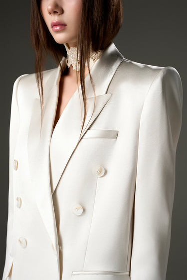 Ivory Satin Silk Three Piece Suit - IHF STUDIO
