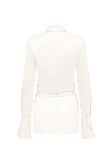 Ivory Slim-Fit Shirt With Low-Rise Mini Skirt - IHF STUDIO