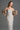 Light Blue Clustered Floral Brocade And Light Brown Silk Taffeta Midi Column Dress With Puff Sleeves - IHF STUDIO