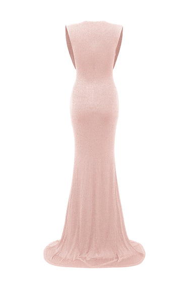 Light Pink Draped Cowl-Neck Jersey Maxi Dress - IHF STUDIO