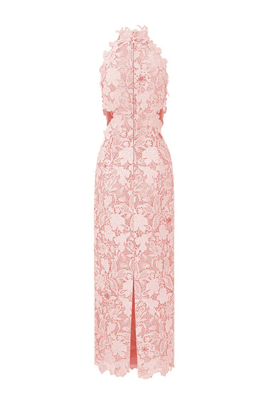 Light Pink Floral Garden Lace Dress with Waist Cut-Out Details - IHF STUDIO