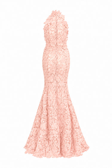 Light pink Floral Garden Lace halter mermaid pear-silhouette maxi dress - IHF STUDIO