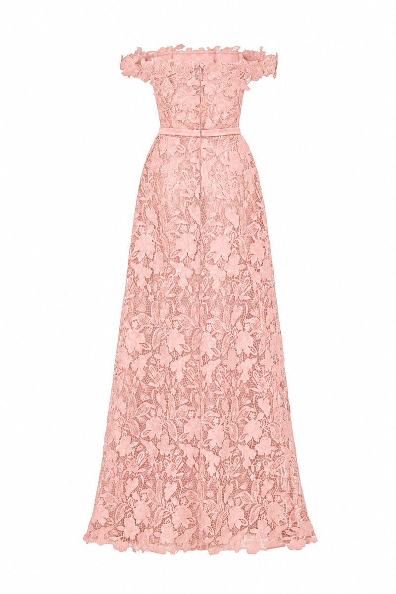Light Pink Floral Garden Lace & Silk A-Line Gown | IHF STUDIO