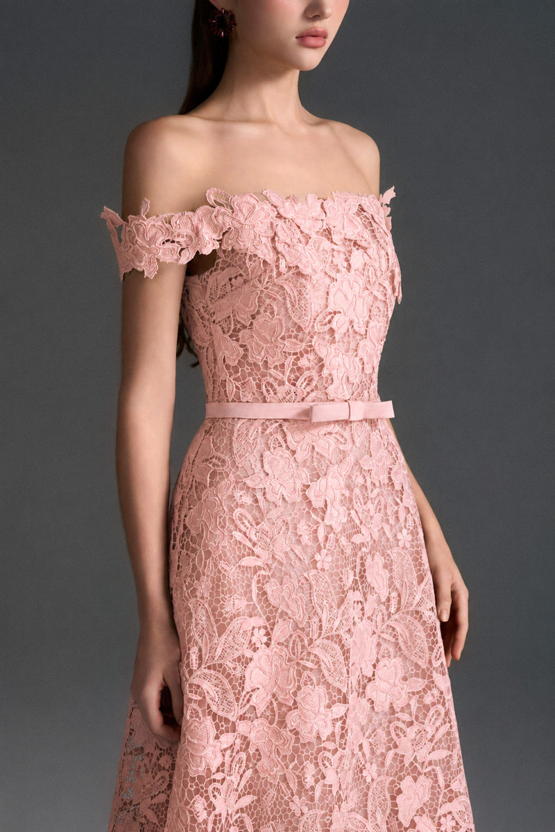 Light Pink Floral Garden Lace & Silk A-Line Gown | IHF STUDIO