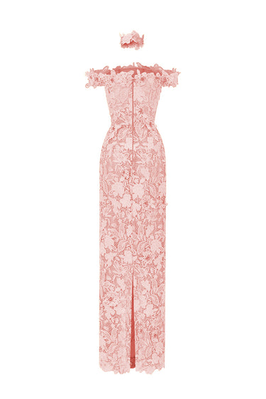 Light Pink Floral Garden Lace Off-Shoulder Dress - IHF STUDIO