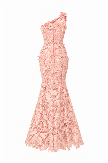 Light pink Floral Garden Lace one-shoulder mermaid dress - IHF STUDIO