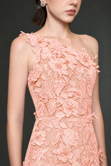 Light pink Floral Garden Lace one-shoulder mermaid dress - IHF STUDIO