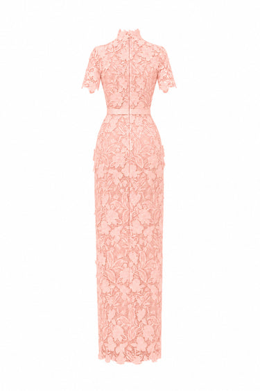 Light Pink Floral Garden Lace column dress - IHF STUDIO