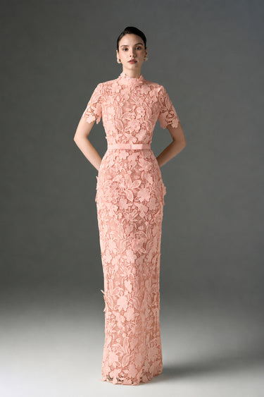 Light Pink Floral Garden Lace column dress - IHF STUDIO