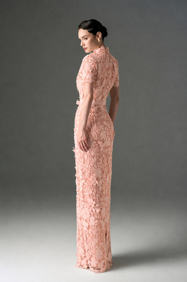Light Pink Floral Garden Lace column dress - IHF STUDIO