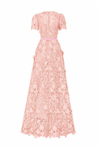 Light Pink Floral Garden Short Sleeves A-Line Maxi Dress - IHF STUDIO