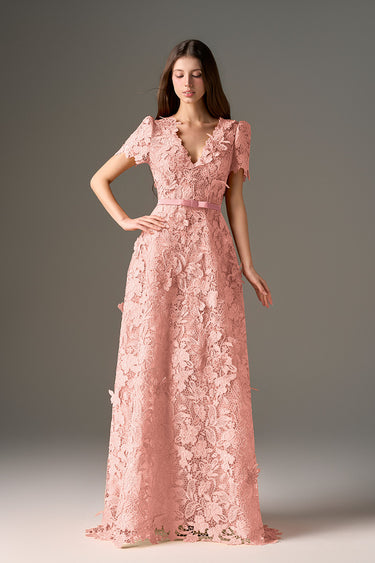Light Pink Floral Garden Short Sleeves A-Line Maxi Dress - IHF STUDIO
