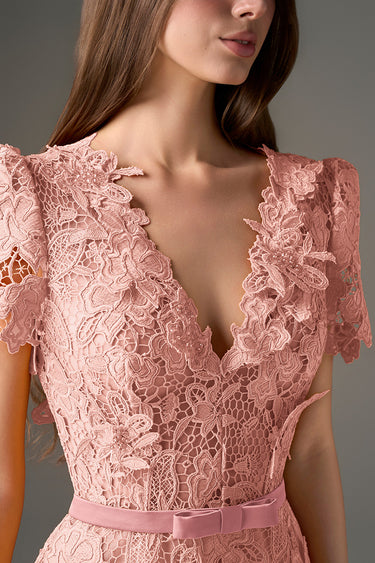 Light Pink Floral Garden Short Sleeves A-Line Maxi Dress - IHF STUDIO