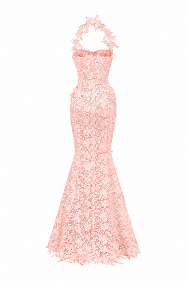 Light pink Floral Vine Lace mermaid maxi dress with cupped bodice - IHF STUDIO
