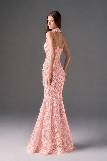 Light pink Floral Vine Lace mermaid maxi dress with cupped bodice - IHF STUDIO