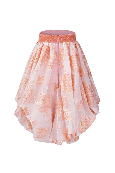 Light Pink Organza Bubble Bustier Mini Dress With Ro-sette Woven Roses - IHF STUDIO