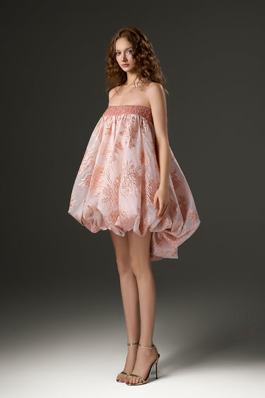 Light Pink Organza Bubble Bustier Mini Dress With Ro-sette Woven Roses - IHF STUDIO