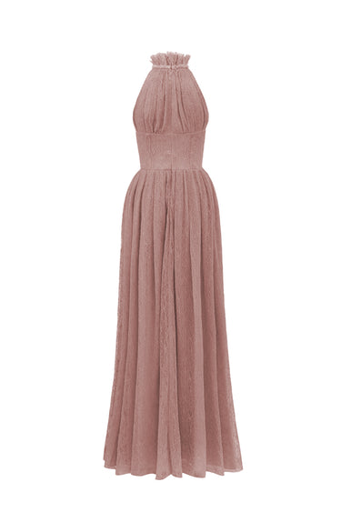 Light Pink Vine Guipure Lace A-Line Dress With Ruffle Collar - IHF STUDIO