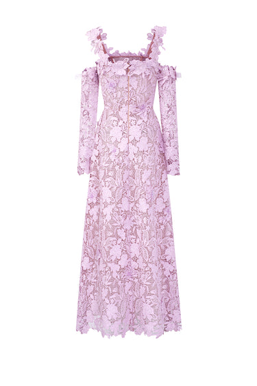 Light Purple Floral Garden Lace Off-Shoulder A-Line Maxi Dress - IHF STUDIO