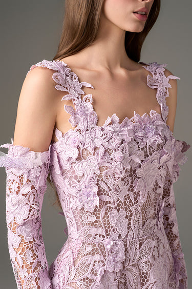 Light Purple Floral Garden Lace Off-Shoulder A-Line Maxi Dress - IHF STUDIO