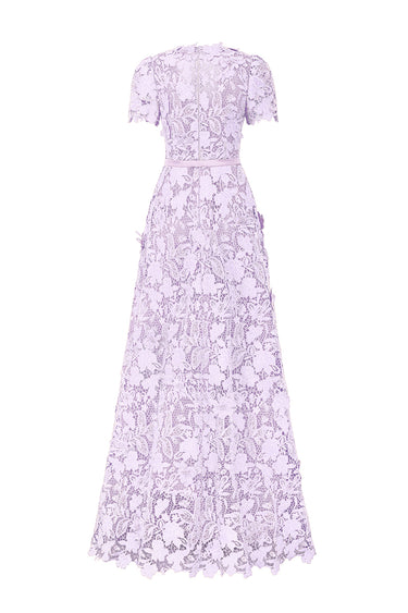 Light Purple Floral Garden Short Sleeves A-Line Maxi Dress - IHF STUDIO