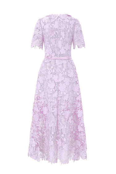 Light Purple Floral Garden Short Sleeves A-line Midi Dress - IHF STUDIO