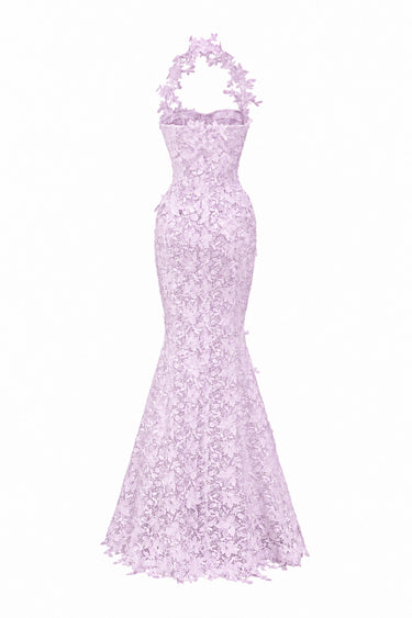 Light purple Floral Vine Lace mermaid maxi dress with cupped bodice - IHF STUDIO