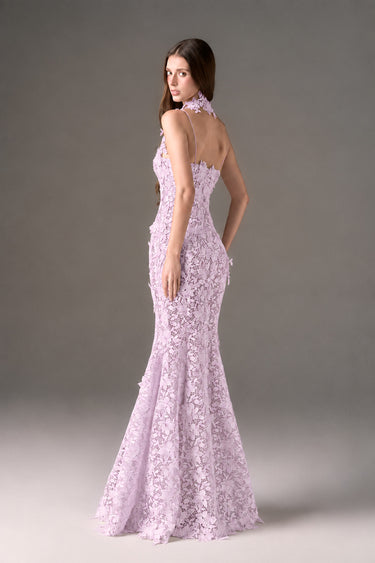 Light purple Floral Vine Lace mermaid maxi dress with cupped bodice - IHF STUDIO