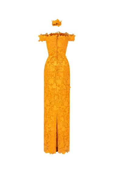 Orange Floral Garden Lace Off-Shoulder Dress - IHF STUDIO