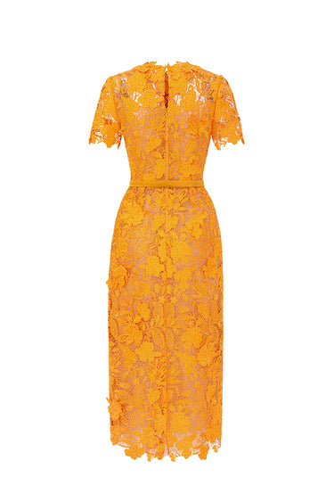 Orange Floral Garden Short Sleeves Bodycon Dress - IHF STUDIO