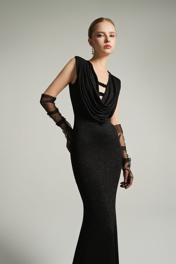 Draped Cowl-Neck Jersey Maxi Dress IHF STUDIO Draped Cowl-Neck Jersey Maxi Dress IHF STUDIO