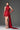 Red Floral Garden Lace halter mini-column dress with asymmetric draping, pearl clusters and crystal embellishment.