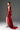 Red Floral Garden Lace halter mini-column dress with asymmetric draping, pearl clusters and crystal embellishment.