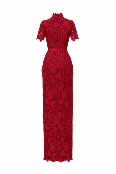 Red Floral Garden Lace column dress - IHF STUDIO