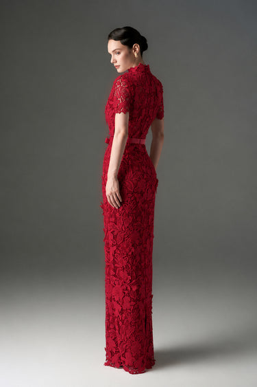 Red Floral Garden Lace column dress - IHF STUDIO