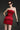 Red Taffeta Mini Column Dress with Sequin Floral Embellishment - IHF STUDIO