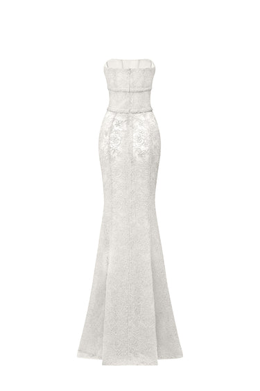 White Floral Mesh Lace Strapless Mermaid Dress - IHF STUDIO